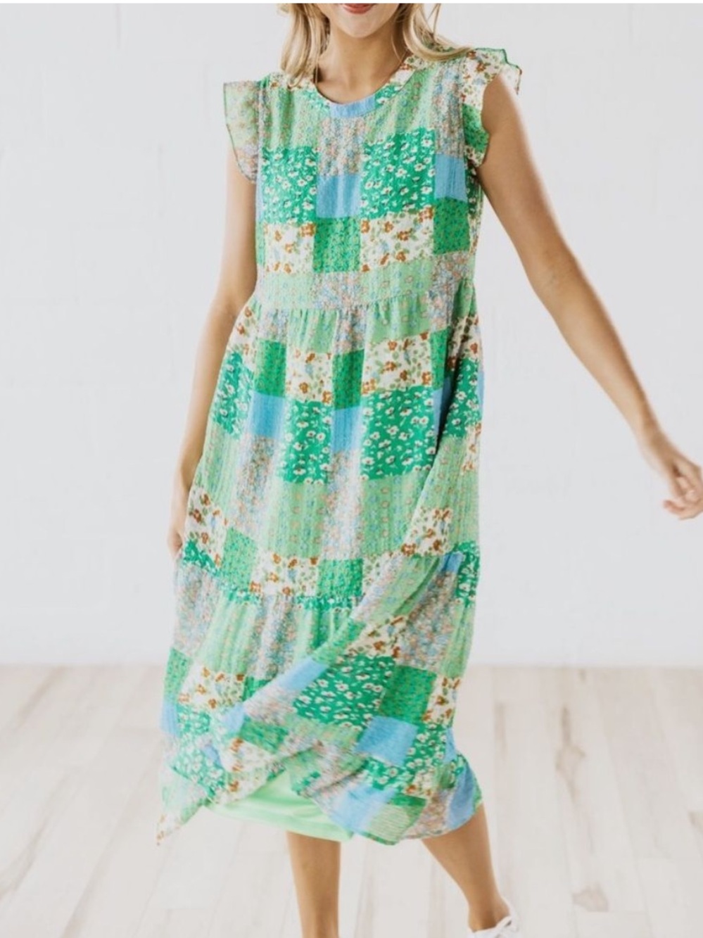 Roolee Andarna Patchwork Tiered Midi Cottagecore Dress Size Small